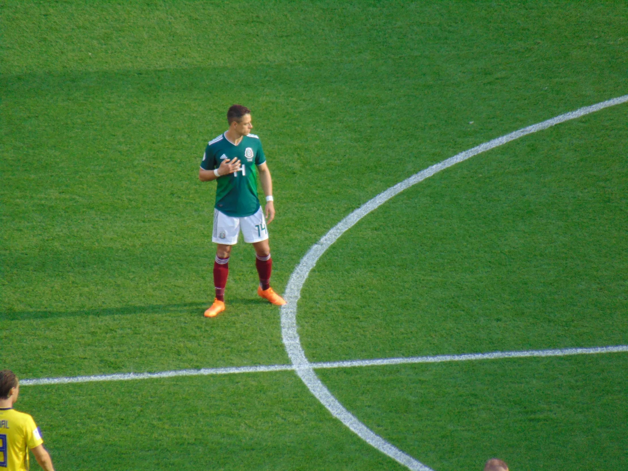 Javier Hernández con la camiseta de México y el número 14 en el Mundial de Rusia 2018.